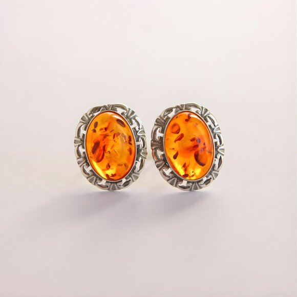 Baltic Amber Clip On Victorian Earrings in Sterling Silver - Picture 2 of 5